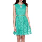 London Style Collection Cap-sleeve Belted Fit-and-flare Dress - Petite