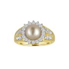 Cultured Freshwater Pearl And Lab-created White Sapphire 14k Yellow Gold Over Sterling Silver Ring