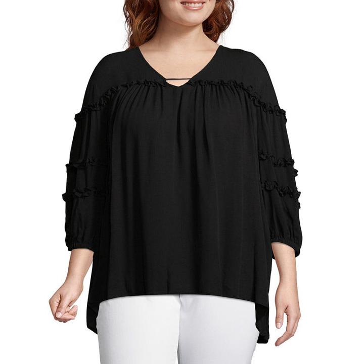 A.n.a Long Balloon Sleeve Peasant Top - Plus