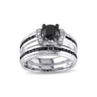 Midnight Black Diamond 1 5/8 Ct. T.w. White And Color-enhanced Black Diamond Bridal Ring Set