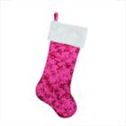 20.5 Pink Sequin Snowflake Christmas Stocking With White Faux Fur Cuff