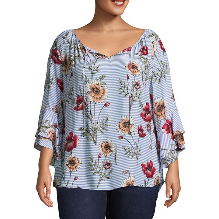 3/4 Ruffle Sleeve Peasant Blouse-plus