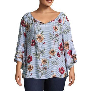 3/4 Ruffle Sleeve Peasant Blouse-plus