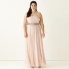 My Michelle Strapless Embellished Waist Long Slim Dress - Juniors Plus