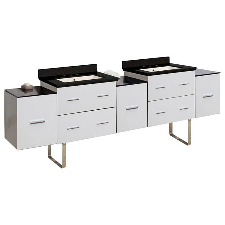 88.5-in. W Floor Mount White Vanity Set For 3h8-in. Drilling Black Galaxy Top Biscuit Um Sink