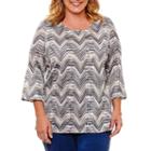 Alfred Dunner Arizona Sky 3/4 Sleeve Zig Zag T-shirt With Necklace- Plus