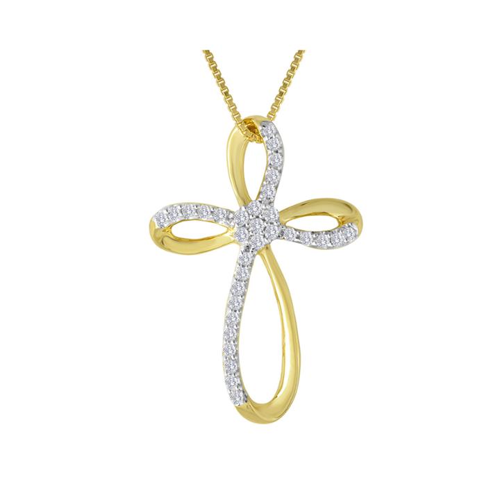 Diamond Blossom 1/4 Ct. T.w. Diamond 14k Yellow Gold Over Sterling Silver Cross Pendant Necklace