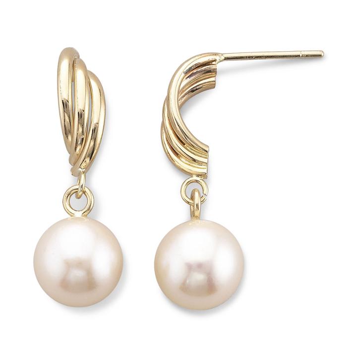 Cultured Freshwater Pearl Dangle Earrings 10k Gold