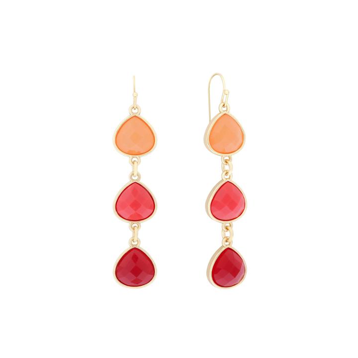 Liz Claiborne Orange And Gold-tone Linear Earrings