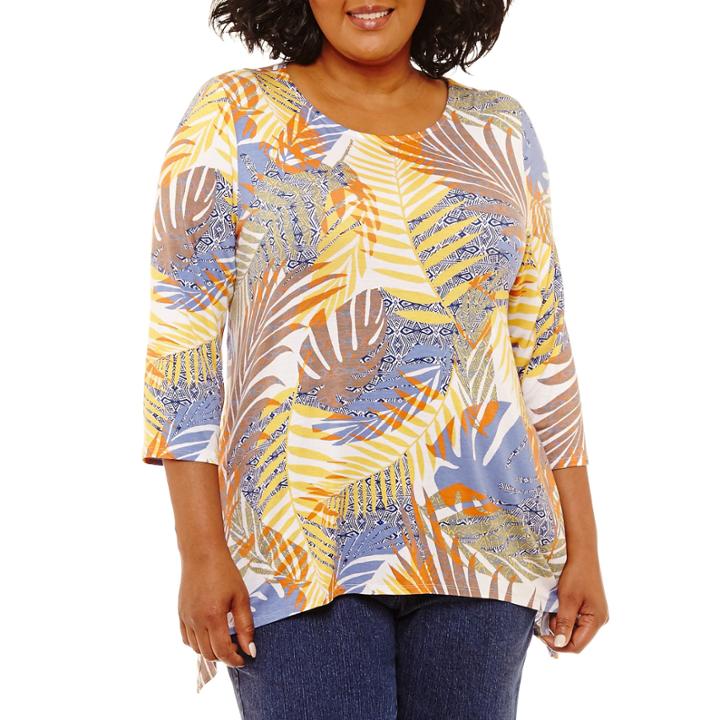 Lark Lane Must Have 3/4 Sleeve Shark Bite Top- Plus