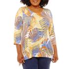 Lark Lane Must Have 3/4 Sleeve Shark Bite Top- Plus