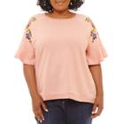 St. John's Bay Embroidered Flutter Sleeve Sweatshirt-plus