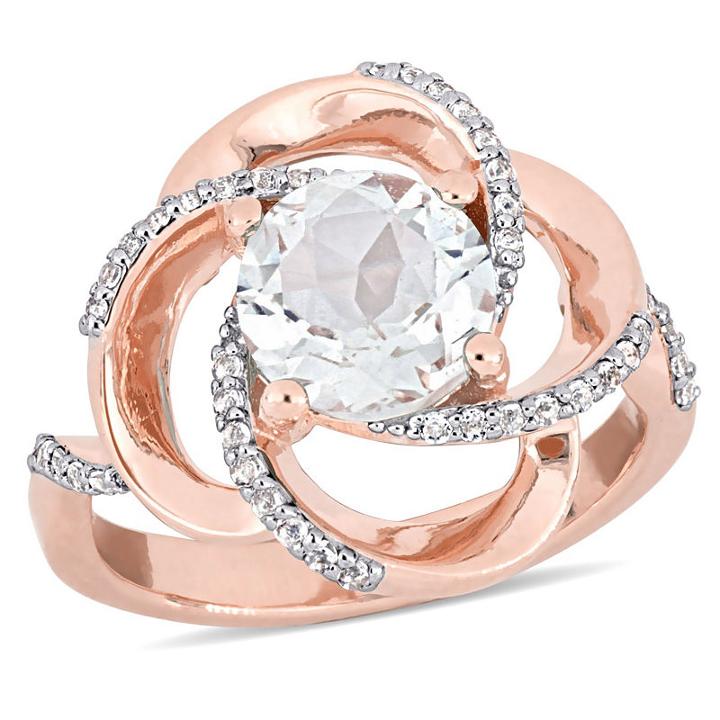 Womens White Topaz Gold Over Silver Cocktail Ring