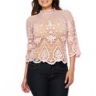 Bold Elements Bell Sleeve Mock Neck Lace Blouse