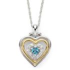 Swiss Blue Topaz & Lab-created White Sapphire Two-tone Heart Pendant Necklace