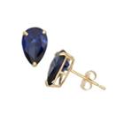 Pear Blue Sapphire 10k Gold Stud Earrings