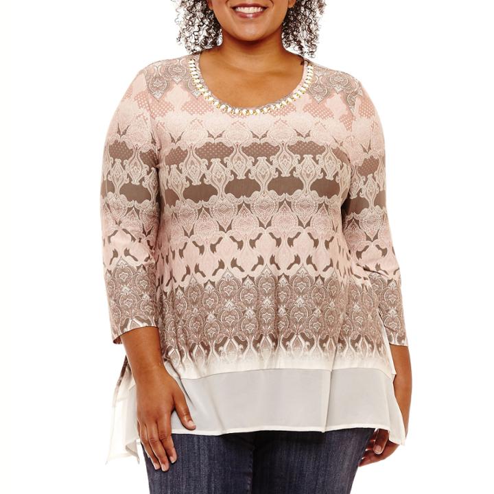 Lark Lane Holiday Rose Embellished Scroll Tunic- Plus