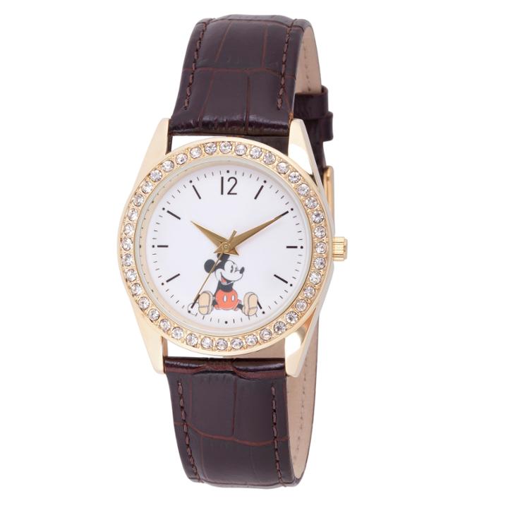 Disney Mickey Mouse Womens Brown Strap Watch-wds000379