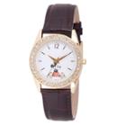 Disney Mickey Mouse Womens Brown Strap Watch-wds000379