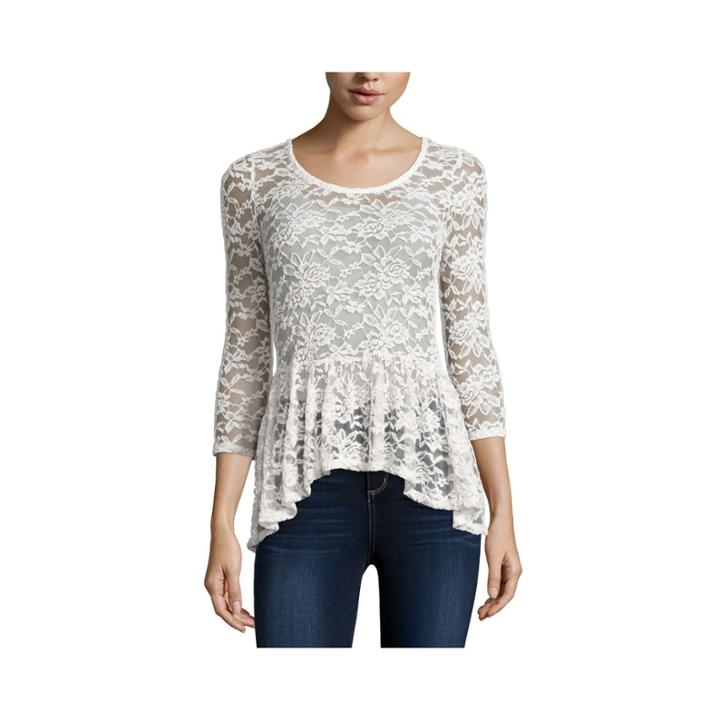 Decree 3.4 Sleeve Lace Peplum Top - Juniors