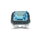 Womens Blue Blue Topaz Sterling Silver Halo Ring
