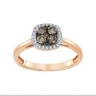 Womens 1/2 Ct. T.w. Champagne Diamond 10k Gold Halo Ring