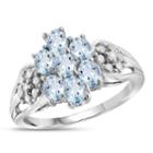 Womens Diamond Accent Color Enhanced Blue Aquamarine Sterling Silver Cluster Ring