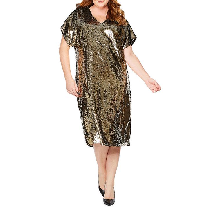 Tracee Ellis Ross For Jcp Glow Short-sleeve Reversible Sequin Dress - Plus