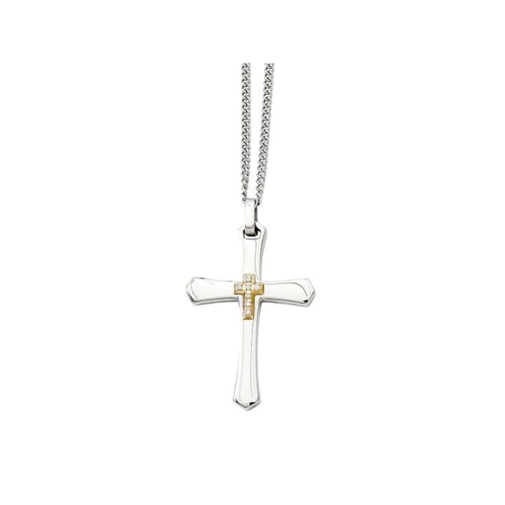 Mens Diamond Accent Stainless Steel & 14k Yellow Gold Accent Cross Pendant