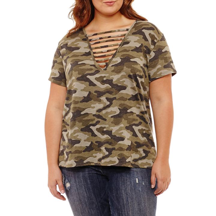 Arizona Long Sleeve Round Neck T-shirt-womens Juniors Plus