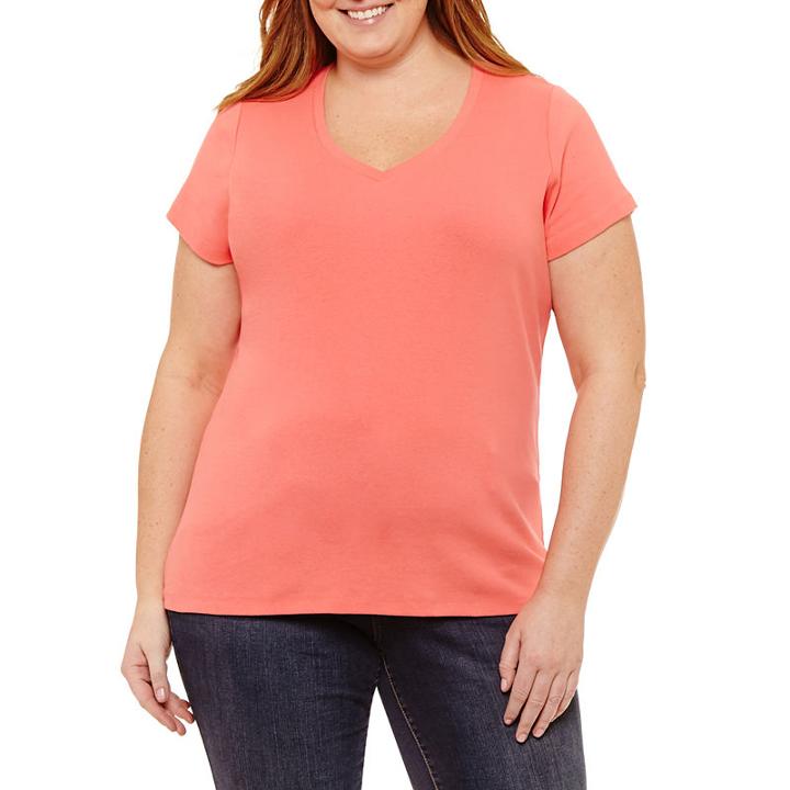 St. John's Bay Short Sleeve V-neck Tee-plus