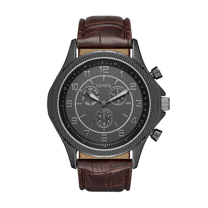 Geneva Mens Black And Brown Strap Watch