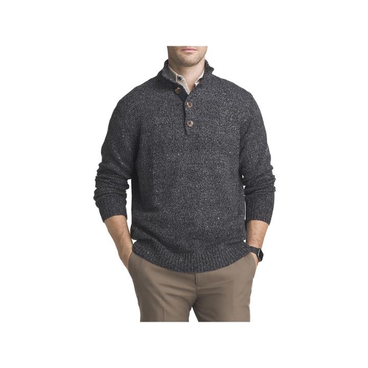 Izod Izod Button Mock Donegal Sweater Mock Neck Long Sleeve Pullover Sweater
