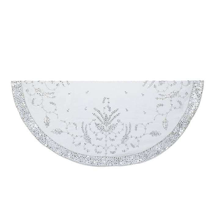 Kurt Adler 48 Silver Hand Embroidered Treeskirt