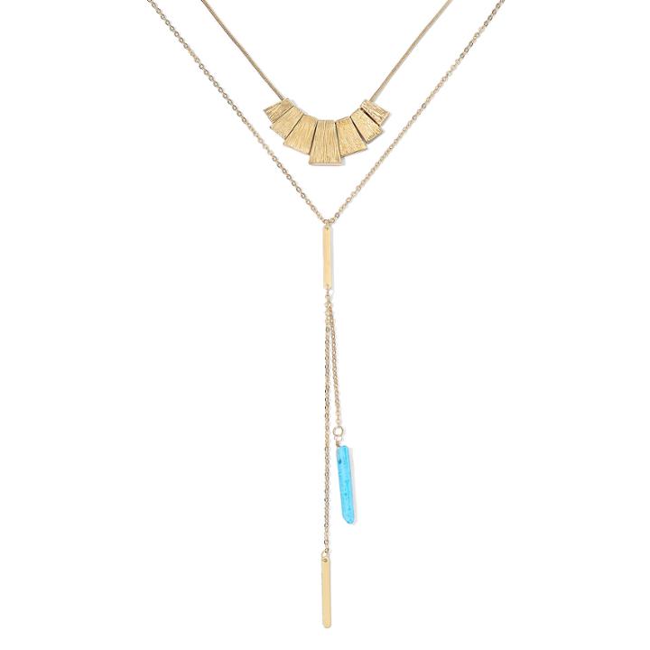 Decree 2-pc. Aqua Stone Lariat And Gold-tone Layered Pendant Necklace Set