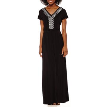 By Artisan Short Sleeve Embroidered Maxi Dress - Petite
