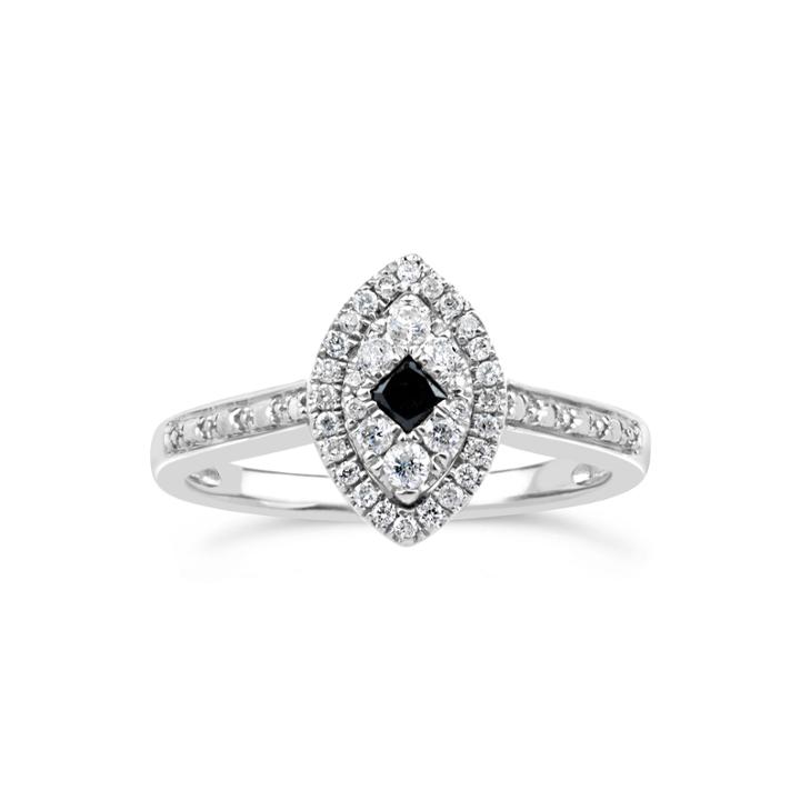 1/3 Ct. T.w. White & Color-enhanced Black Diamond Sterling Silver Marquise Ring