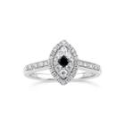 1/3 Ct. T.w. White & Color-enhanced Black Diamond Sterling Silver Marquise Ring