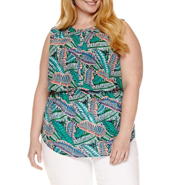 Liz Claiborne Sleeveless Popover Button Blouse-plus
