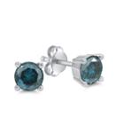 1 1/2 Ct. T.w. Round Blue Diamond 14k Gold Stud Earrings