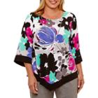 Alfred Dunner Closet Case 3/4 Sleeve Crew Neck Knit Floral Blouse-plus
