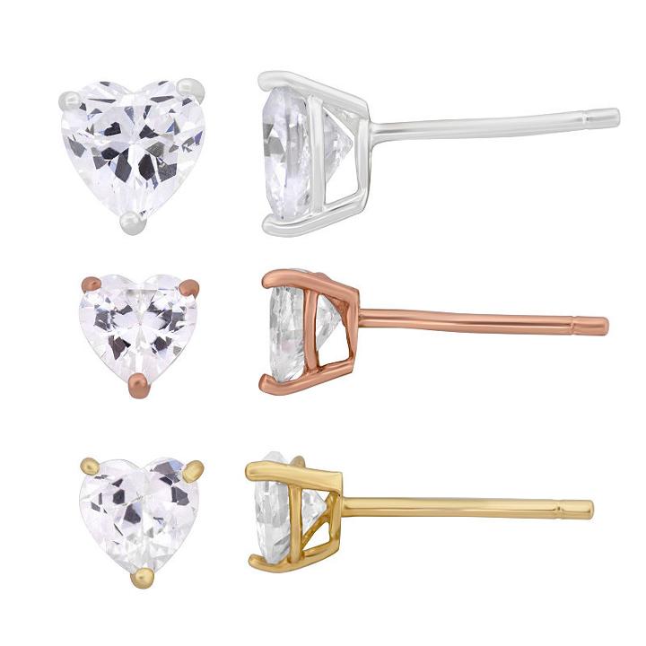 Diamonart 3 Pair 5 1/2 Ct. T.w. White Cubic Zirconia 18k Gold Over Silver Earring Sets