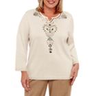 Alfred Dunner Emerald Isle 3/4 Sleeve Beaded Pullover Sweater-plus
