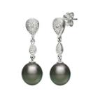 Genuine Tahitian Pearl And Diamond-accent Sterling Silver Linear Drop Earrings