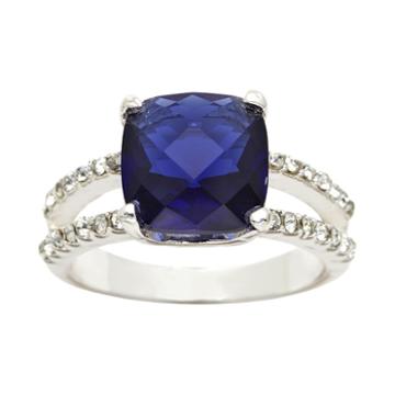 City X City Silver-plated Blue Glass & Clear Cubic Zirconia 3-stone Ring