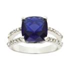 City X City Silver-plated Blue Glass & Clear Cubic Zirconia 3-stone Ring