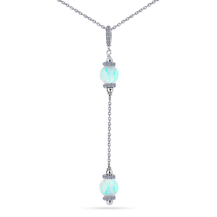 Womens Simulated White Opal Sterling Silver Beaded Necklace