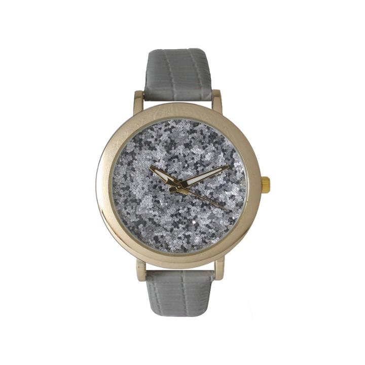 Olivia Pratt Womens Colored Metallic Stone Dial Gray Leather Watch 26359