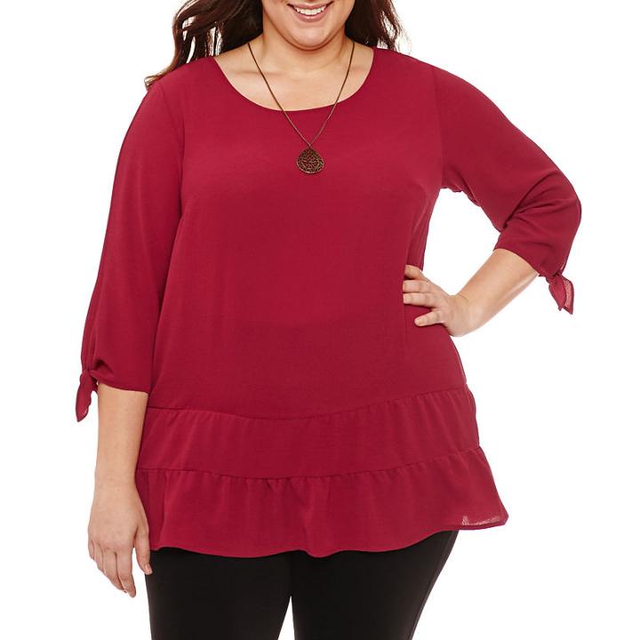 Alyx 3/4 Sleeve Round Neck Crepe Blouse - Plus