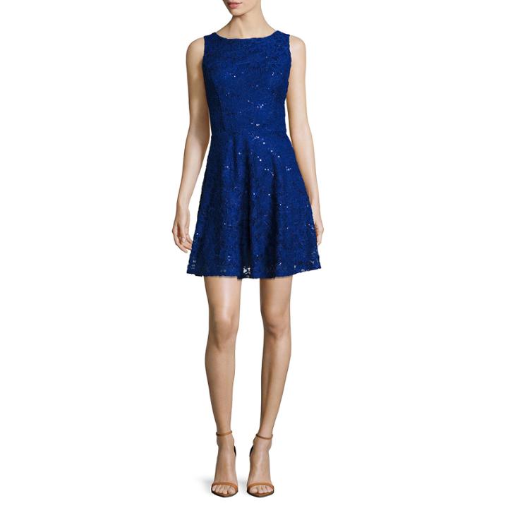 Speechless Sleeveless Sequin Lace V-back Skater Dress - Juniors